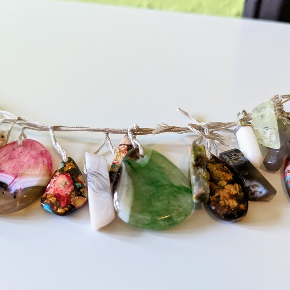 Handmade Garland of Quartz Crystals, Polished Rocks, Minerals, Colorful Pendants - Picture 5 of 7